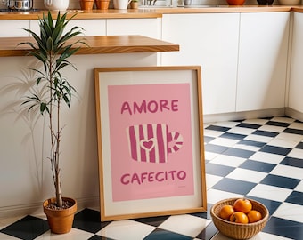 Amore Cafecito Wall Art, Girly Coffee Print, Retro Kitchen Decor, Coffee Lover Gift, Aesthetic Kitchen Print, Cute Mug Poster, Coffee Poster