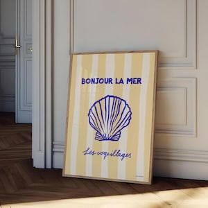 Impresión de conchas marinas, póster costero, impresión de mariscos, arte de cocina moderno, arte de decoración de baño, arte de pared playero, ilustración minimalista de conchas marinas