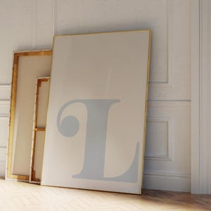 Pôster com a letra L, impressão de letras do alfabeto azul, arte de parede com letras iniciais, decoração moderna para dormitório, decoração azul para berçário, galeria de parede para quarto de menino e adolescente