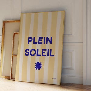 Arte mural Plein Soleil, impresión bohemia de verano, póster estético de sol, póster de verano francés, arte digital imprimible de sol y mar, impresión costera retro