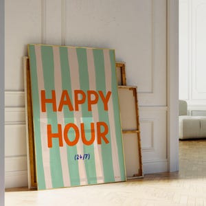 Happy Hour Wandkunst, Trendy Bar Warenkorb Kunst, Happy Hour Kunstdruck, lustiges Cocktail Poster, moderne Küchendekoration, Maximalist Küche, Trink Poster
