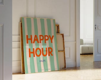 Happy Hour Wall Art, Trendy Bar Cart Art, Happy Hour Art Print, Fun Cocktail Poster, Modern Kitchen Decor, Maximalist Kitchen, Drink Poster