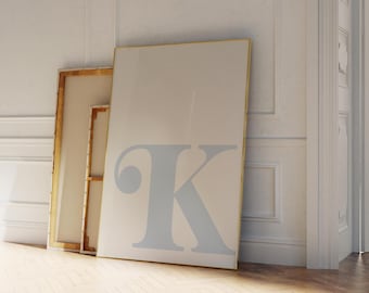 ブルーレターKプリント：イニシャルウォールアート、寮の装飾（PDF＆PNG）