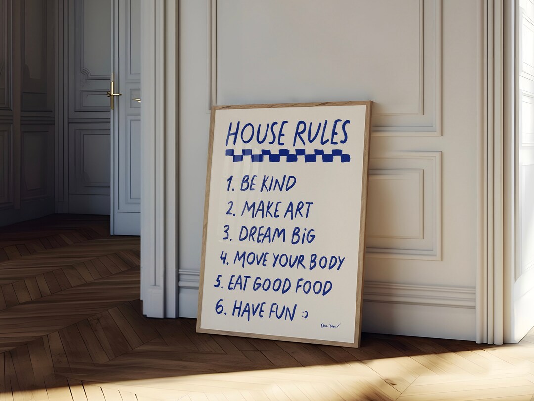 House Rules Wall Art, House Rules Art Print, Aesthetic Apartment Quote