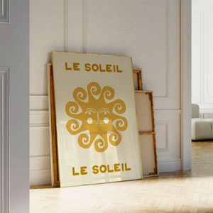 Arte de pared Le Soleil, impresión de verano boho, cartel de sol estético, cartel de verano francés, arte digital de sol y mar imprimible, impresión costera retro