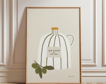 Olio D' Oliva Wall Art, Olive Oil Bottle Print, Modern Striped Olive Oil Poster, Olives Wall Art, Food Art Decor, Italian Kitchen Wall Art