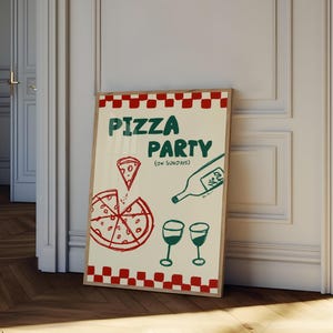 Pizza Party Poster, Dinner Party Druck, Handgezeichnetes Wein Poster, Ästhetische Esszimmer Dekoration, Moderne Küchen Wandkunst, Italienisches Essen Kunstdruck