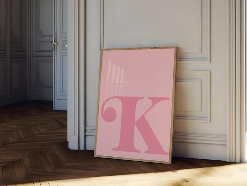 Letter K Poster, Pink Alphabet Letter Print, Initial Letter Wall Art
