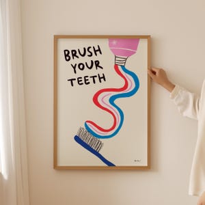 Putzen Sie Ihre Zähne Badezimmer Wandkunst, Retro Wandkunst, Süßes Badezimmer Poster, Trendiges Gast Check Poster, Ästhetischer Badezimmer Druck, Wohnkultur