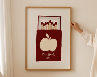 New York City Matchbox Art Print: Retro Bar Cart Decor