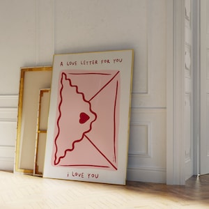 Arte de parede de carta de amor, impressão de eu te amo, arte de parede romântica moderna, impressão de parede estética de galeria rosa, decoração de dia dos namorados, impressão de amor formal