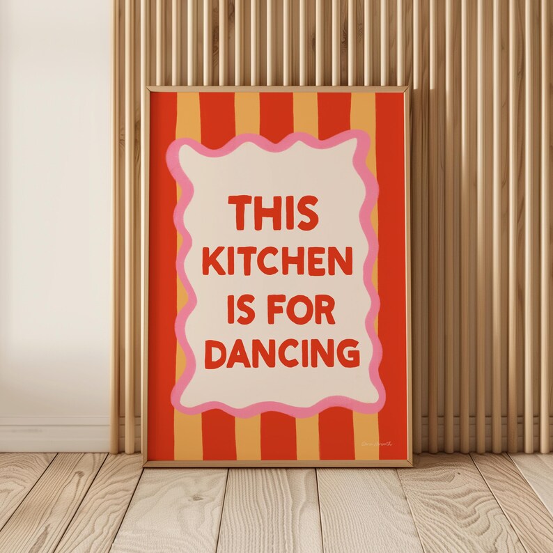 kitchen wall art set of 6 fun foodie prints this... This Kitchen is for Dancing Print: Modern Girly Wall Art - Etsy Israel