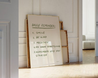 Impresión digital de recordatorio diario, arte moderno motivacional, signo de decoración de oficina, estilo de boceto de salud mental de cuidado personal arte de pared de mentalidad positiva