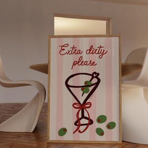 Extra Dirty Please Martini Wall Art, Dirty Martini Poster, Retro Cocktail Print, Bar Cart Wall Art, Modern Kitchen Decor, Retro Drink Poster