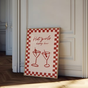 Heiße Mädchen Happy Hour Wandkunst, Martini Gläser Druck, Trendy Bar Cart Art, Happy Hour Kunstdruck, Spaß Cocktail Poster, modernes Küchendekor