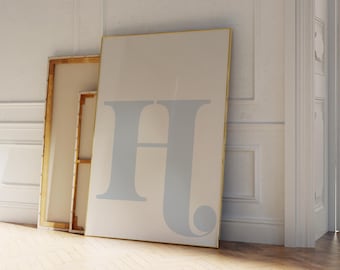 Impresión de la letra H: Póster del alfabeto azul, decoración para dormitorio (PDF y PNG)