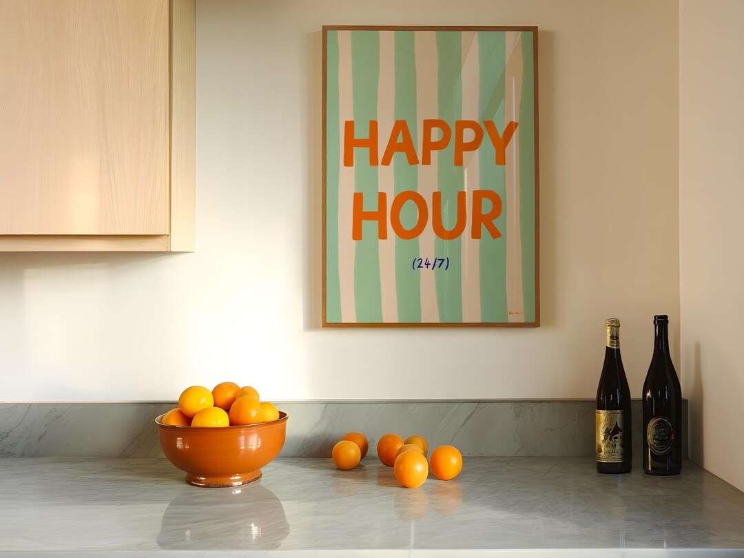Happy Hour Wall Art, Trendy Bar Cart Art, Happy Hour Art Print, Fun