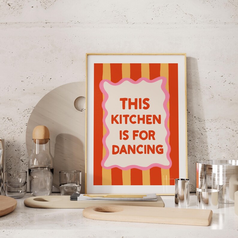 kitchen wall art set of 6 fun foodie prints this... This Kitchen is for Dancing Print: Modern Girly Wall Art - Etsy Israel