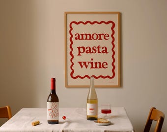 Pasta and Wine Kitchen Print: Modern Food Illustration