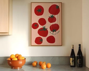Pomodori di Napoli kunst aan de muur, poster cherrytomaat, food Art Print, plantaardige poster, botanische print, poster moderne keuken, poster moderne keuken, tomaat print