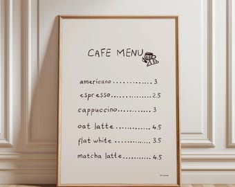 Cafe Menu Wall Art, Coffee Bar Menu, Coffee Poster, Coffee Station Decor, Home Bakery Print, Aesthetic Wall Art, Trendy Kitchen Print