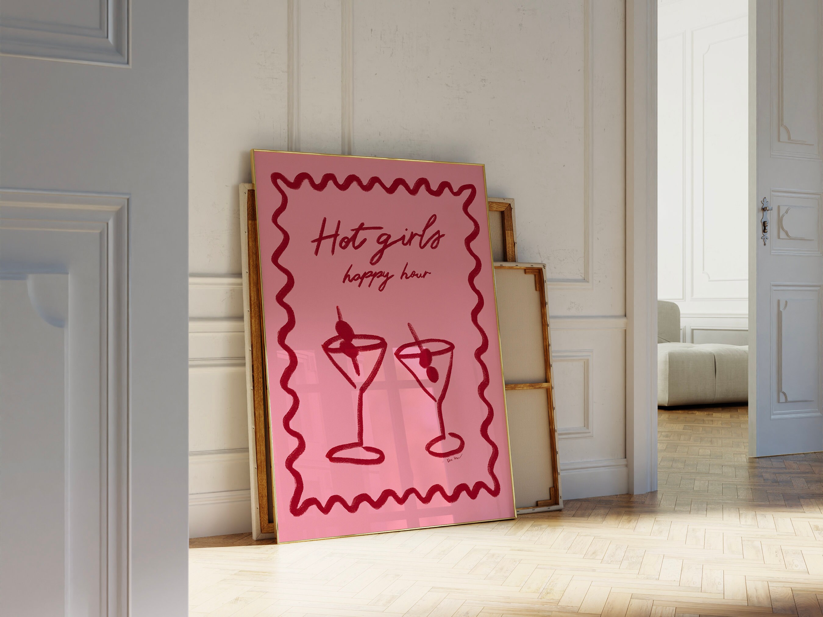 Hot Girls Happy Hour Wall Art Martini Glasses Print Trendy Etsy