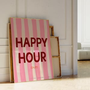 Happy Hour Wandkunst, Trendy Bar Warenkorb Kunst, Happy Hour Kunstdruck, lustiges Cocktail Poster, moderne Küchendekoration, Maximalist Küche, Trink Poster