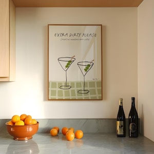 Extra Dirty Please Martini Wall Art, Dirty Martini Poster, Retro Cocktail Print, Bar Cart Wall Art, Modern Kitchen Decor, Retro Drink Poster