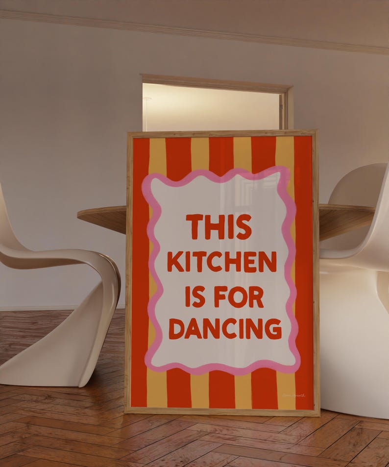 kitchen wall art set of 6 fun foodie prints this... This Kitchen is for Dancing Print: Modern Girly Wall Art - Etsy Israel