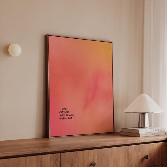 Girl Whatever Life Always Works Out Abstract Canvas Art, Abstract Gradient Wall Art, Orange Peach Pink Decor