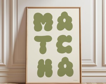 Arte mural de matcha, Letrero de estación de matcha, Lámina de matcha para chicas, Chicas guapas bebiendo matcha, Lámina estética para cocina, Arte mural de galería moderno