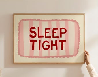 Sleep Tight Wall Art, Bedroom Quote Wall Art, Trendy Good Night Print, Mid Century Modern Print, Cute Bedroom Decor, Aesthetic Bedroom Print