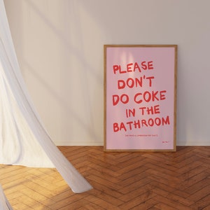 Bitte nicht Coke im Badezimmer Druck, Retro Wandkunst, trendiges Gäste Check Poster, lustiges Toiletten Poster, ästhetisches Girly Wohnheimdekor Bild 7