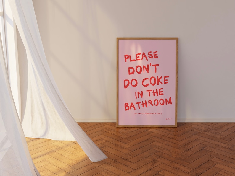 Bitte nicht Coke im Badezimmer Druck, Retro Wandkunst, trendiges Gäste Check Poster, lustiges Toiletten Poster, ästhetisches Girly Wohnheimdekor Bild 7