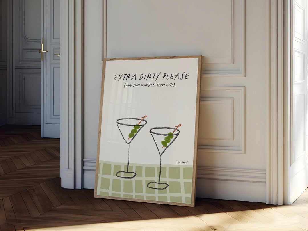 Extra Dirty Please Martini Wall Art, Dirty Martini Poster, Retro