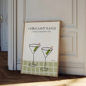 Extra Dirty Please Martini Wall Art, Dirty Martini Poster, Retro Cocktail Print, Bar Cart Wall Art, Modern Kitchen Decor, Retro Drink Poster