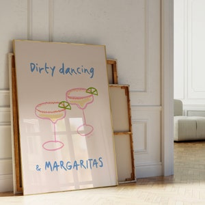 Dirty Dancing and Margaritas Wall Art, Modny plakat koktajlowy, Pikantna grafika Margarita, Bar Cart Wall Art, Retro Kitchen Decor, Drink Poster