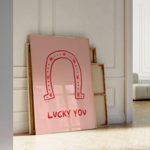 Lucky You hoefijzer kunst aan de muur, Lucky You poster, schattige westerse print hoefijzer poster, roze cowboy slaapkamer kunst aan de muur, trendy slaapzaal print