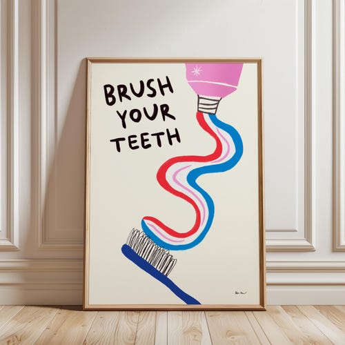Brossez-vous les dents Art mural de salle de bain, art mural rétro, jolie affiche de salle de bain, affiche tendance chèques invités, impression esthétique de salle de bain, décoration d'intérieur