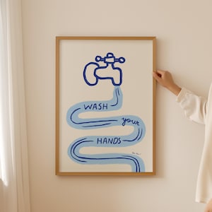 Wash You Hands Bathroom Wall Art, Retro Wall Art, Cute Bathroom Poster,  Trendy Guest Check Poster, Aesthetic Bathroom Print, Home Decor Art