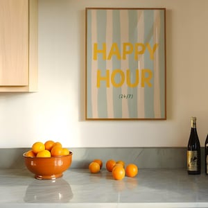 Happy Hour Wall Art, Trendy Bar Cart Art, Happy Hour Art Print, Fun Cocktail Poster, Modern Kitchen Decor, Maximalist Kitchen, Drink Poster