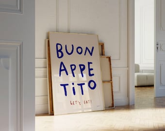 Buon Appetito Wall Art, laten we eten print, Bon Appetit poster, moderne keuken print, minimalistische keuken kunst aan de muur, trendy eetkamer poster