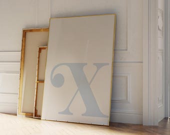 文字Xプリント：青いアルファベットのポスター、おしゃれな寮の装飾（PDFとPNGファイル）