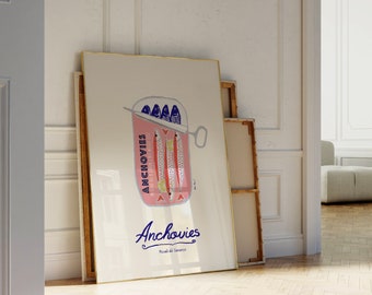 Anchovies Print: Retro Italian Seafood Kitchen Art