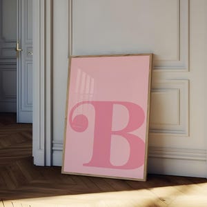 Letter B Poster, Pink Alphabet Letter Print, Initial Letter Wall Art, Trendy Dorm Room Decor, Girly Nursery Decor, Teen Room Gallery Wall