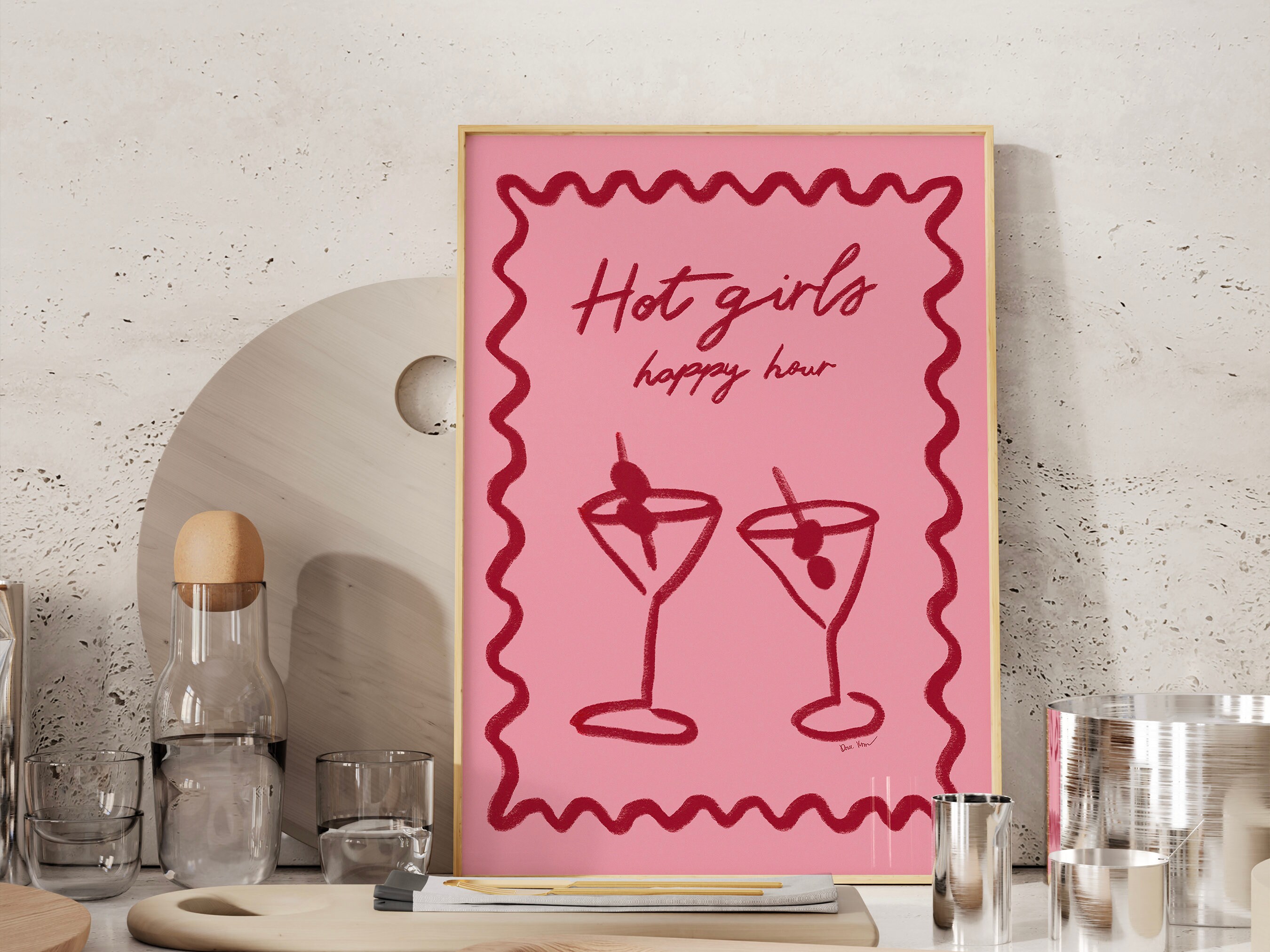 Hot Girls Happy Hour Wall Art Martini Glasses Print Trendy Etsy