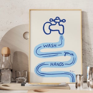 Wash You Hands Bathroom Wall Art, Retro Wall Art, Cute Bathroom Poster, Trendy Guest Check Poster, Aesthetic Bathroom Print, Home Decor Art image 2