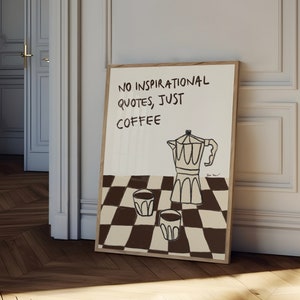 Koffie kunst aan de muur, hand getrokken koffie ontbijt print, geruit ontbijt espresso poster, esthetische neutrale keuken decor, Moka Pot print