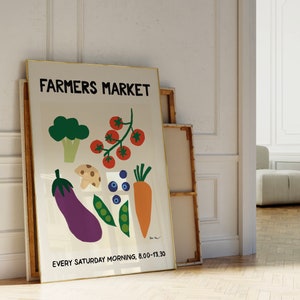 Farmers Market Wall Art, Fruits and Vegetables Print, Hand Drawn Fruit Market Print, Modern Kitchen Poster, Pop Art Food Print, Botanical