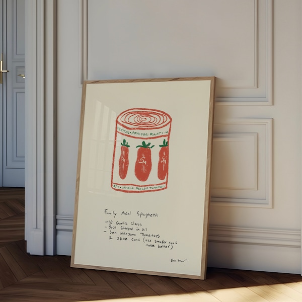 Family Meal Spaghetti Wall Art, The Bear Poster, Aesthetic Kitchen Decor, Tinned Tomato Illustration, The Bear TV Show, Yes Chef Print